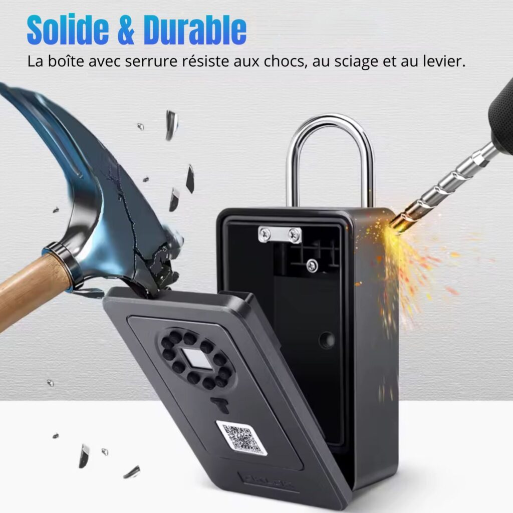 Boîte à clés antivol très solide, résistante aux chocs, au sciage et à toute tentative d'effraction.