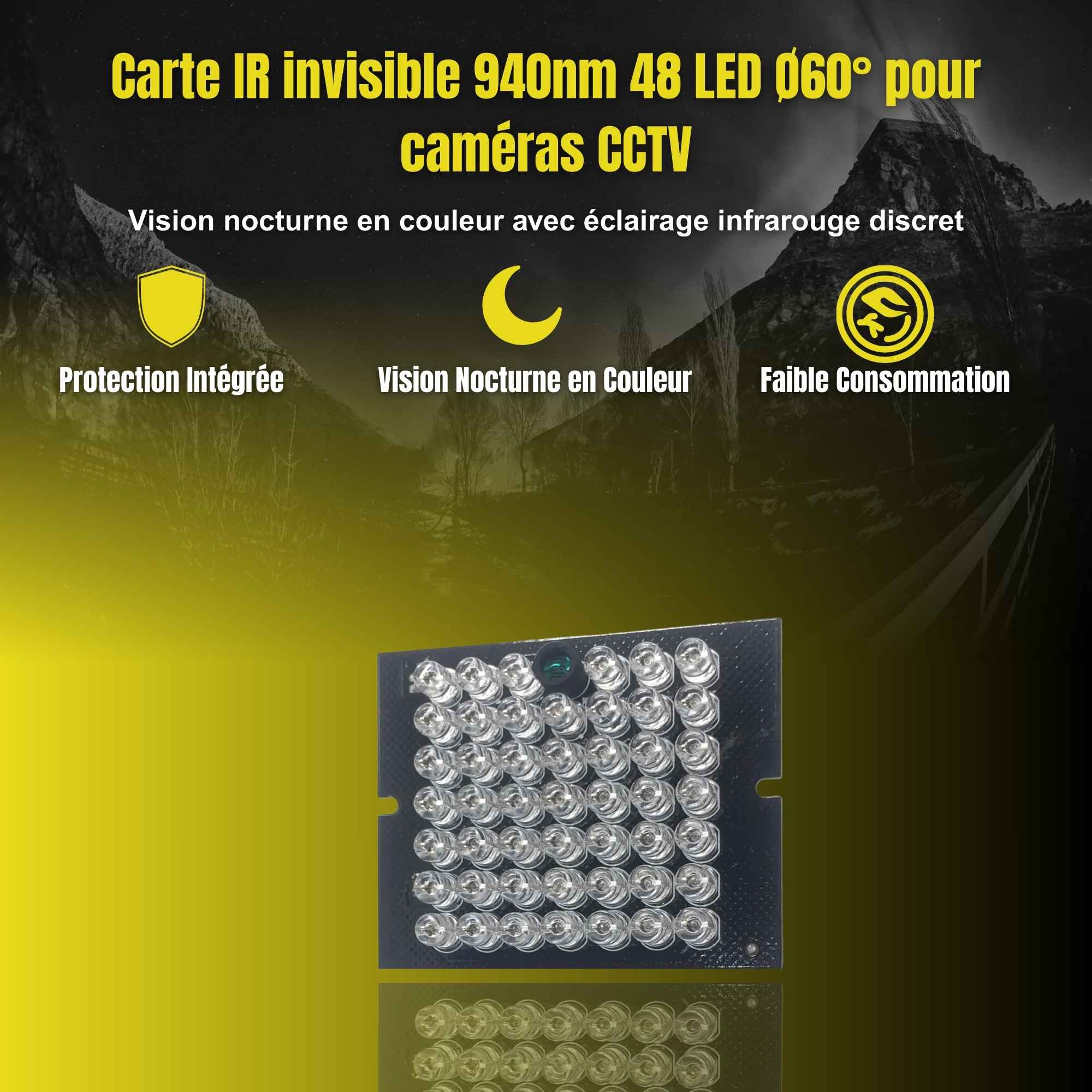 | SécuMax Projecteur infrarouge — Carte IR 48 LED 940nm 60° Invisible pour Caméras CCTV – Image 3