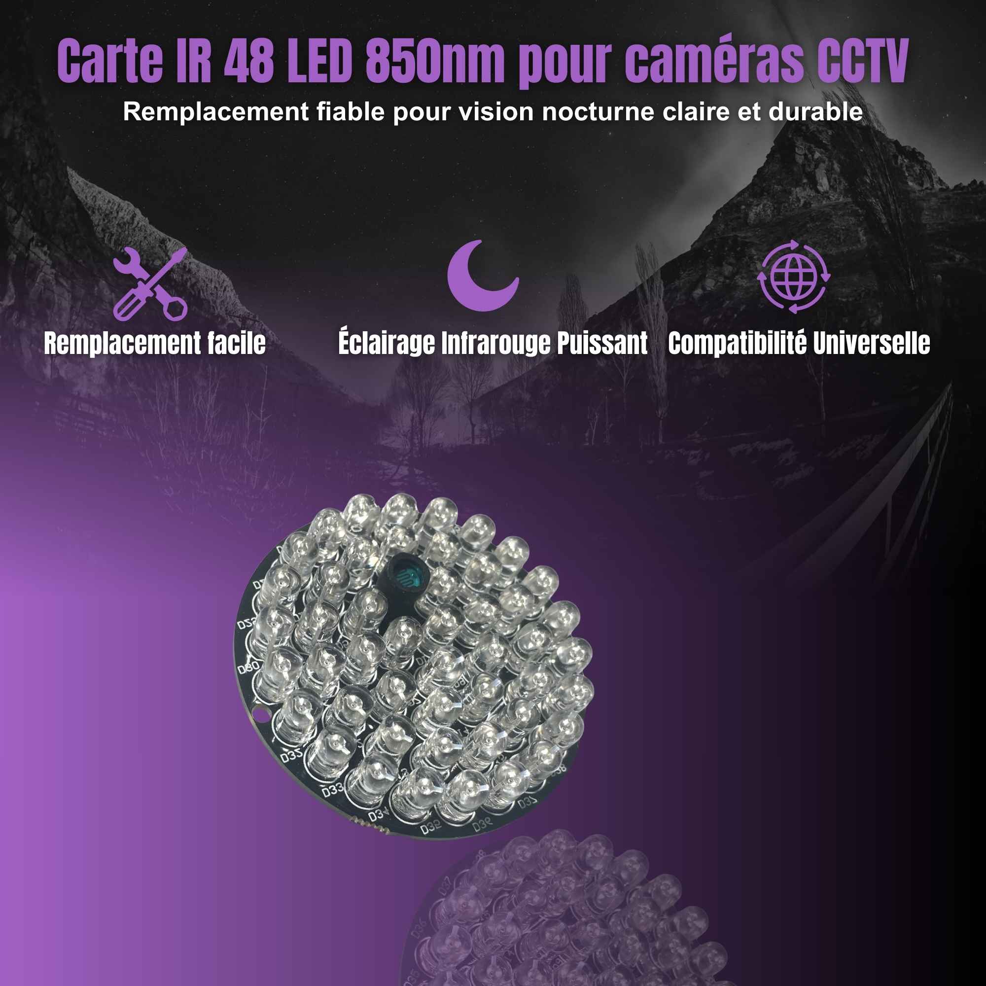 | SécuMax Projecteur infrarouge — Carte IR 48 LED 850nm pour Caméras CCTV – Image 2