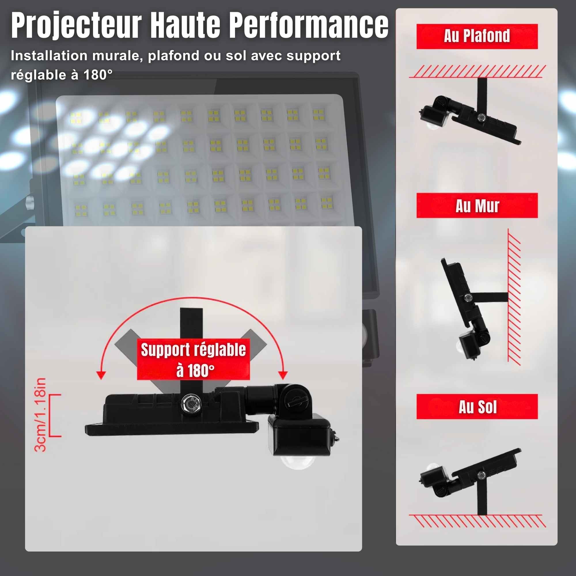 | SécuMax Projecteur LED — Floodlight Extérieur 30W/60W/100W IP66 avec Détecteur PIR – Image 3